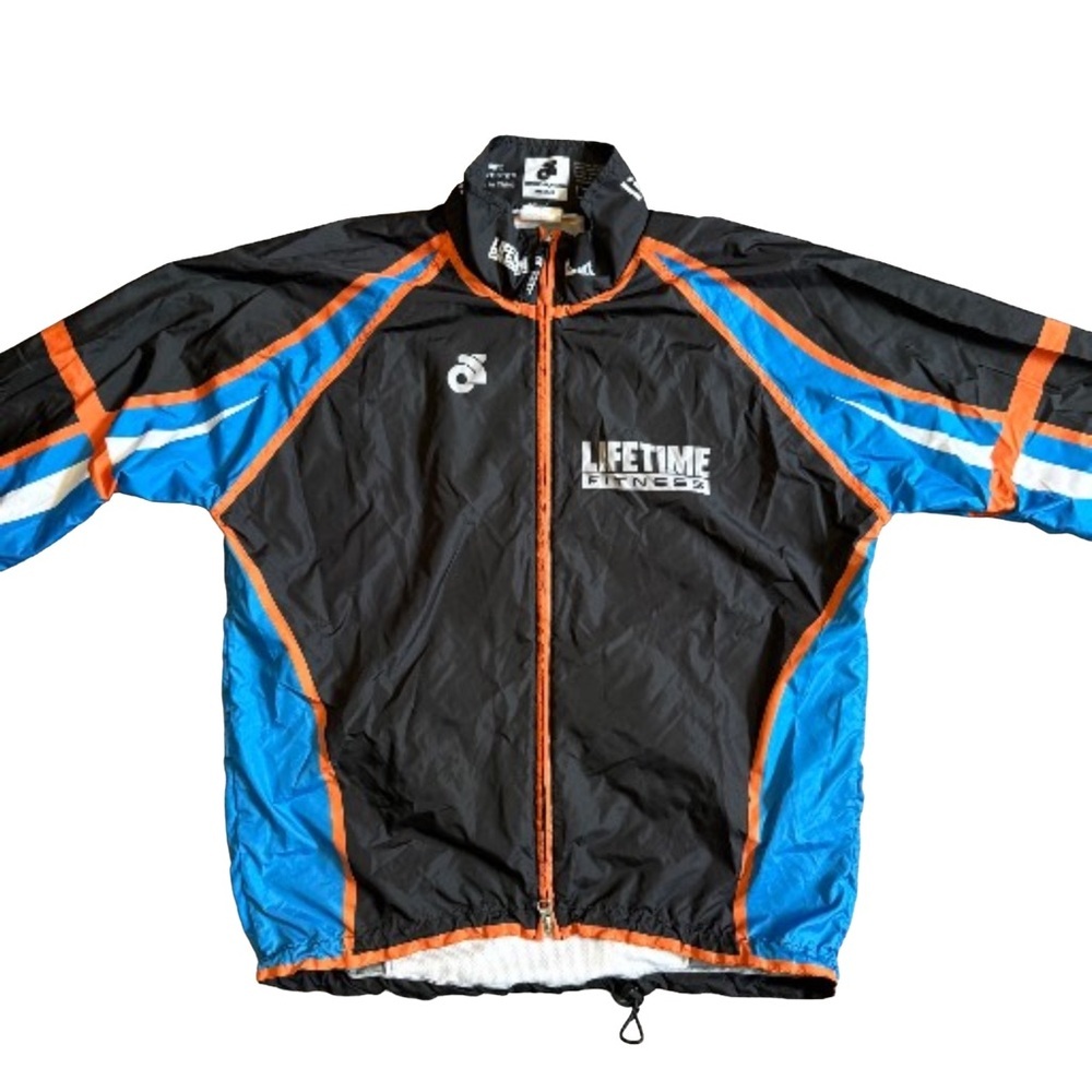 LIFETIME FITNESS BLACK/ORANGE/BLUE LONG SLEEVE LIGHTWEIGHT WINDBREAKER JACKET